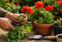 Butași de mușcată pregătiți pentru plantare și înmulțire în ghivece