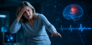 Aceste simptome pot anunța un AVC. Mulți oameni le ignoră până este prea târziu Ilustrație medicală a creierului uman evidențiind semnele unui accident vascular cerebral
