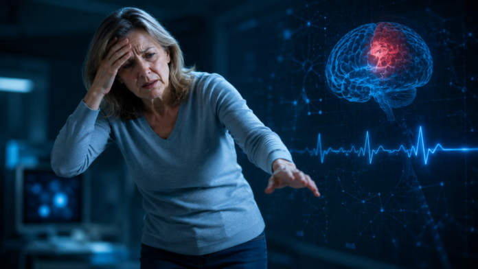 Ilustrație medicală a creierului uman evidențiind semnele unui accident vascular cerebral