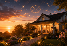 Sezonul Racului aduce schimbări emoționale pentru toate zodiile. Ce simbolizează această perioadă în astrologie Casă și cer înstelat ilustrând sezonul astrologic al Racului