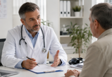 Vești importante pentru români: ce servicii medicale sunt GRATUITE și pentru persoanele neasigurate Medicul de familie consultă un pacient, ilustrând serviciile medicale gratuite disponibile persoanelor neasigurate.