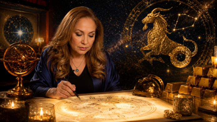 cristina-demetrescu-capricorn-perioada-aur.jpg Cristina Demetrescu și simbolul zodiei Capricorn într-o imagine despre previziunile astrologice privind o perioadă favorabilă