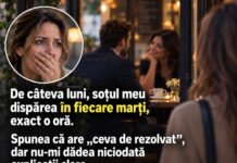 În fiecare marți, soțul meu dispărea exact o oră. Când l-am urmărit, l-am găsit la masă cu o femeie necunoscută